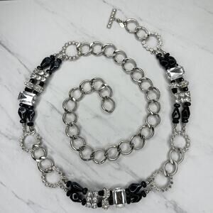 Chico's Chunky Rhinestone Black Beaded Toggle Chain Link Belt One Size (OS) ✨